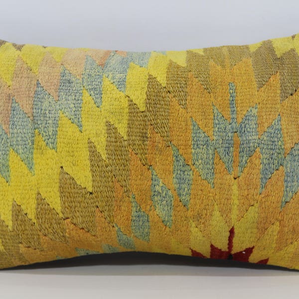 Yellow Pillow Case Geometrical Shapes Kilim Pillow Turkish Kilim Pillow Lumbar Pillow Turkish Pillow Pastel Color Aztec Pillow SP3050-1311