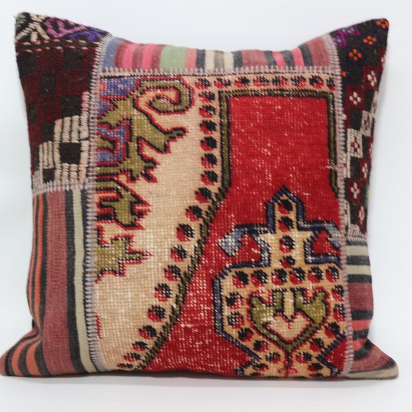 Decorative Rug Pillow Cushion Cover 28x28 Patchwork Rug Pillow Turkish Cushion Cover Throw Pillow Bed Pillow SP7070-338