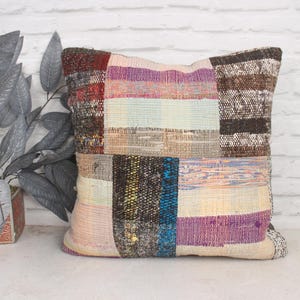 Pillow for Couch, Turkish Pillow, 20x20 Kilim Cushion Sham, Throw Kilim Pillow, Purple Cushion Case, Handwoven Striped Pillow,