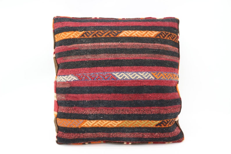 Kilim Pouf,Floor Puff,24x24x6,Floor Pillow Cover,Striped Kilim pouf,Garden Pouf Pillow Cover,Home Decor Puffs SP606015 115