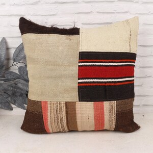 Kilim Pillow, Pillow for Sofa, 22x22 Vintage Kilim Throw Pillow, Kilim Pillow Cover, Brown Cushion Case, Classic Stripe Design Pillow,