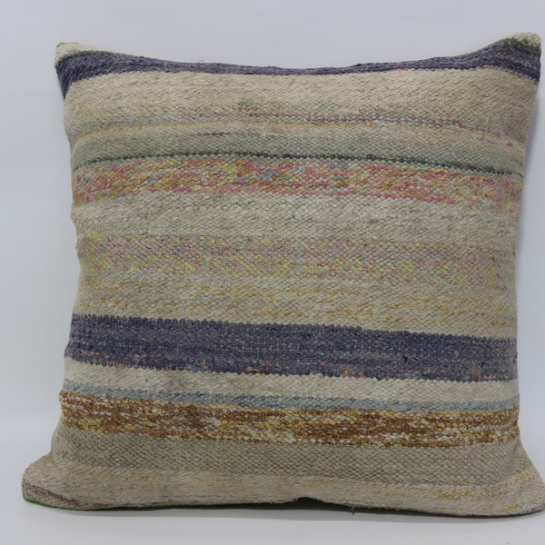 24x24 Home Decor Throw Pillow Sofa Pillow 24x24 Handwoven Turkish Kilim Pillow Striped Kilim Pillow Cushion Cover SP6060-772