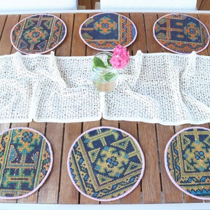 Dining Accessory, Coffee Cup Pad, Kilim Supla, Yellow Coaster, Rug Supla, Traditional Placemat, Circle Coaster, Mouse Pad,