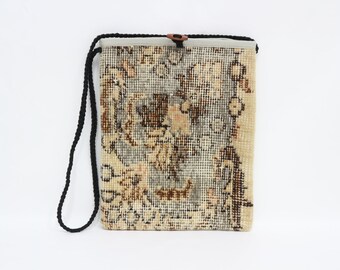 Vintage Turkish Kilim Bag, Handmade Wool Rug Handbag