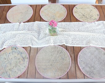 Vintage Kilim Placemat, Handcrafted Turkish Rug Coaster, Beige Dining Table Decor
