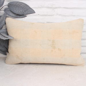Boho Pillow, Interior Designer Pillow, 12x20 Turkish Kilim Pillow, Handmade Kilim Cushion, Beige Cushion, Striped Lumbar  Pillow,