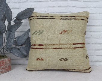 Cojín Kilim Vintage, Almohadas Antiguas, Cojín Kilim de 20x20, Cojín de Regalo, Funda de Cojín Beige, Cojín Estampado, Funda de Cojín Boho,
