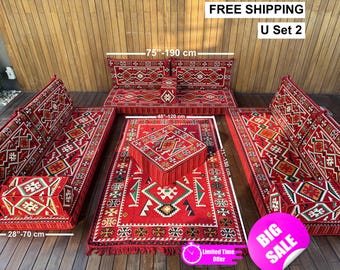 U-shaped Sofa, Sectional Floor Seating, Floor Cushions, Ottoman Floor Seating, Traditional Sofa, U-Shaped Floor Cushion Set, Moroccan Sofa,
