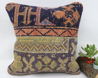 16x16 Rug Pillow, Antique Pillow, Embroidered Pillow, Throw Pillow, Orange Pillow, Indoor Pillow, Cushion Case, Sofa Pillow SP4040 7291