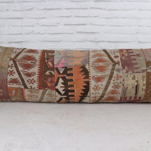 16x48 Boho Pillow, Pillow for Sofa, Red Cushion Case, Patchwork Pillow, Hexagonal Patterned Pillow, Kilim Pillow, Boho Pillow Sham Cover,