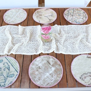Coffee Cup Pad, Kitchen Decor, Dining Accessory, Beige Pad, Rug Underplate, Traditional Placemat, Vintage Pad, Circle Coaster,
