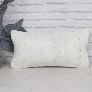 Kilim Pillow, Turkish Kilim Pillow, 10x20 Kilim Cushion Sham, Home Decor Pillow, White Cushion Case, Bedding Pillow, Hemp Pillow,