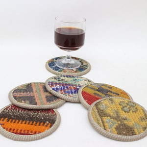 Handmade Coaster, Carpet Coasters, Set Of Six(6) Coaster, Round Coaster, Kilim Tea and Coffee Pad, 12x12 cm Rug Coaster, SP Coaster- 190