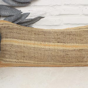 Vintage Turkish Kilim Pillow, 10x20 Brown Patchwork Lumbar Cushion