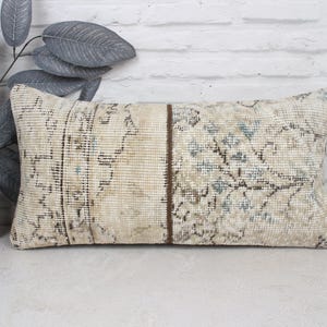 Vintage Pillow, Boho Pillow, 12x24 Ethnical Kilim Rug Pillow, Throw Kilim Pillow, Beige Pillow Cover, Neck Pillow, Patchwork Pillow,