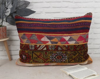 Throw Pillow, Turkish Kilim Pillow, Throw Pillow Cover, Home Decor Pillow, 20x28 Green Pillow Covers, Rug Pillow, Child Gift Pillow,  443