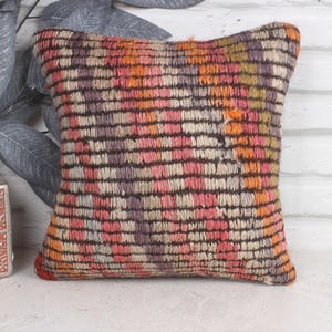Kilim Pillow Cover, Kilim Pillow, 12x12 Pillow for Couch, Boho Pillow Sham Cover, Orange Pillow Cover, Traditional Handwoven Pillow,