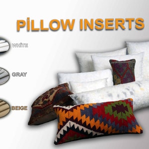 May include: A set of pillow inserts in white, gray, and beige. The inserts are shown with various patterned pillow covers. The text "PILLOW INSERTS" is displayed at the top of the image.