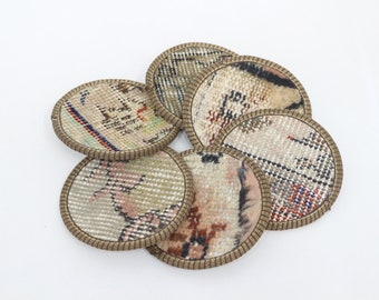 Vintage Turkish Kilim Coaster, Anatolian Rug Coaster, Housewarming Gift