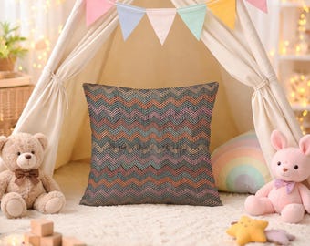 Textured Zigzag Cushion Cover, 12x24 Neutral Boho Pillow, Cozy Woven Lumbar Pillow, Rustic Home Accent, Ethnic Couch Accent Pillow