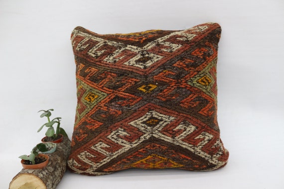 16x16 anatolian kilim pillow turkish kilim pillow 16x16 decorative kilim pillow sofa pillow ethnic pillow handwoven kilim pillow MD 013