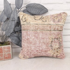 Vintage Kilim Pillow Cover, Purple Textured Home Decor (14x14 inches)