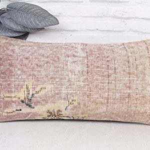 Turkish Pillow, Throw Kilim Pillow, 12x24 Kilim Cushion Sham, Home Decor Pillow, Purple Pillow, Tribal Lumbar  Pillow, Carpet Pillow,