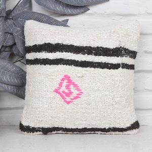 Boho Pillow Sham Cover, Turkish Pillow, 12x12 Ethnical Kilim Rug Pillow, Kilim Pillow Cover, White Cushion, Boho Style Hemp Pillow,