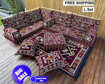 Moroccan Sofa, U-shaped Sofa, Sectional Floor Seating, Floor Seating, Arabic Lounge Sofa, Geometric Pattern Sofa Set, Home Decor, Farm Sofa,