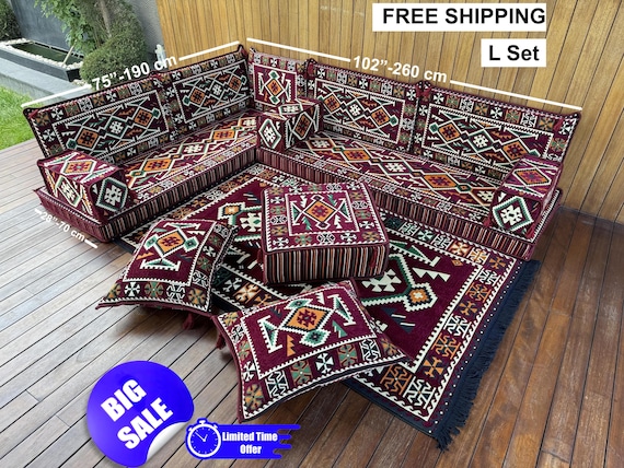Moroccan Sofa, U-shaped Sofa, Sectional Floor Seating, Floor Seating, Arabic Lounge Sofa, Geometric Pattern Sofa Set, Home Decor, Farm Sofa,
