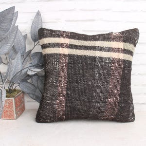 Boho Pillow Sham Cover, Pillow for Sofa, 18x18 Kilim Pillow, Interior Designer Pillow, Beige Cushion Case, Ethnic Striped Kilim Pillow,