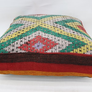 Kilim Pouf,Floor Puff,24x24x6,Floor Pillow Cover,Green Embroidered Kilim Pouf,Garden Pouf Pillow Cover,Home Decor Puffs SP606015 111