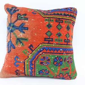 Kilim Pillow Cover, Kilim Pillow Cases, 18x18 Orange Pillow, Rug Cushion, Chair Pillow Covers, Mom Gift Cushion, Body Pillow Covers, 6818