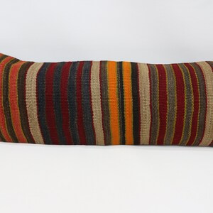 Throw Pillow, Turkish Kilim Pillow, Throw Pillow Covers, 12x36 Red Pillow Covers, Striped Pillow, Hippie Throw Pillow Covers, 1821