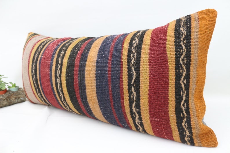 Turkish Kilim Pillow Outdoor Pillow 16x36 Natural Pillow,Lumbar Pillow Covers Striped Pillow Throw Pillow SP4090 573 Red Pillow
