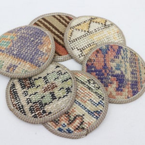 Carpet Coaster, Rustic Coaster, Set Of Six(6) Coaster, Kilim Tea Pad, Blue Coaster, Beer Coaster, 5x5 inch Vintage Coaster, SP Coaster- 297