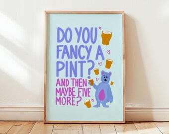 Fancy A Pint? – Bear Illustration Print • Kitchen Bar Art (A4/A3)