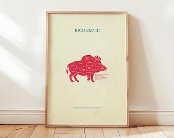 Richard III Art Print • SHAKESPEARE SERIES • Art Print • Literary Gift • Theatre Poster •  A4 Print • Wall Art