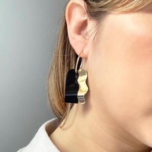 Slight Seconds Statement hoop earrings LEIA Mirror Gold & Black Pearl image 1