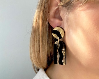 Seconds Statement drop earrings AURORA - Mirror Gold & Black