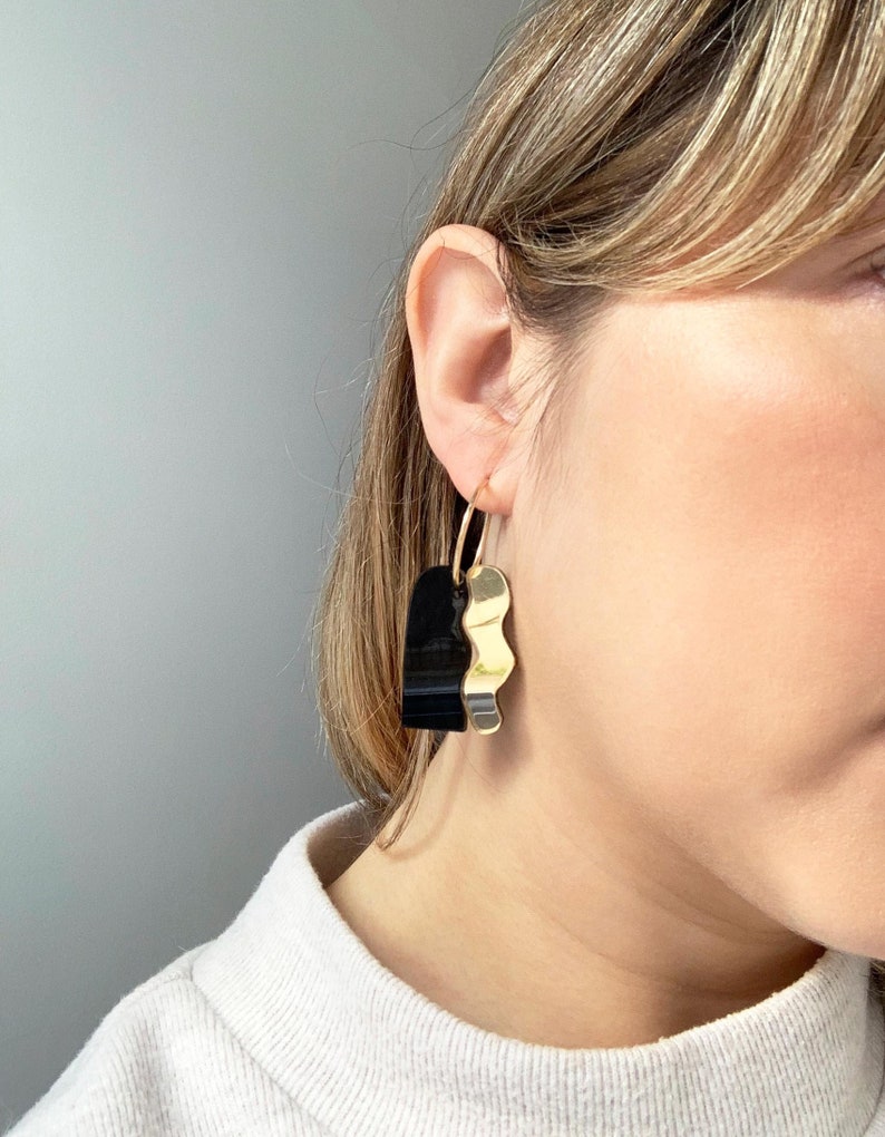 Slight Seconds Statement hoop earrings LEIA Mirror Gold & Black Pearl image 1