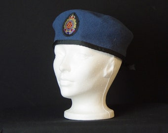 Blue Wool Military Beret Canadian Size 6 7/8 Logistics Badge Lined Crown Maple Leaves