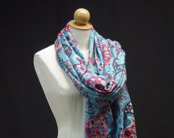 Paisley-Schal in Türkis und Koralle, Modernes Design Pashmina