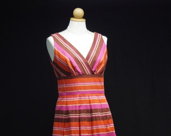 Striped Orange/ Pink Sundress, 50's Style, Horizontal Stripe, Talbot Design