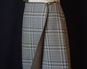 Houndstooth Wool Reversible Wrap Skirt 60's Wetherall Great Britain Blanket Weight Plaid Size Size 6