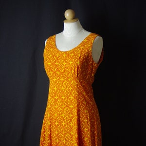 Burnt Orange Block Print Sundress Ethnic Indonesia Rayon Border Print Empire Waist Zipper Back