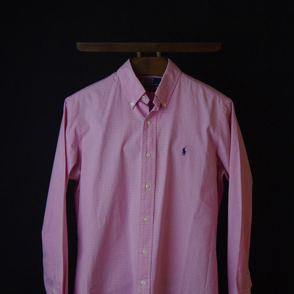 Pink Check Ralph Lauren Polo Men's Shirt Size 39 Neck 15 1/2 Custom Fit Style Button Down Collar