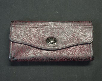 Maroon Leather Look Textile Wallet, Cotton Mini Print Interior