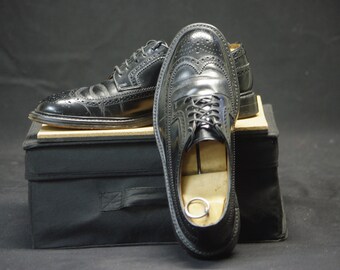 Men's Black Leather Shoes, Bostonian Classics Wing Tip, Brogue, Wooden Shoe Stretcher