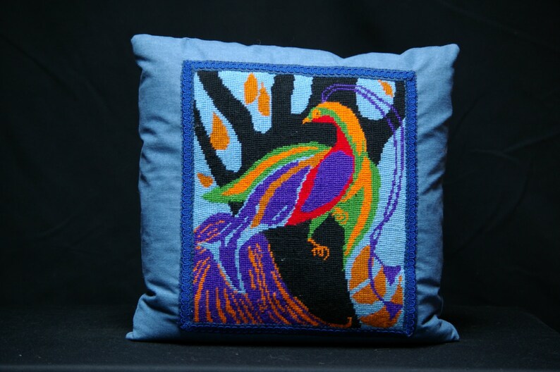 Peacock Needlepoint Pillow Cover Vintage Needlepoint Etsy